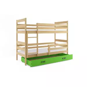 Dětská patrová postel Eryk - 2 osoby, 80x190 s úložným prostorem – Borovice, Zelená