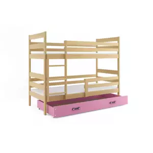 Dětská patrová postel Eryk - 2 osoby, 80x160 s úložným prostorem – Borovice, Růžová