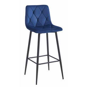 Tmavě modrá barová židle NADO VELVET s černými nohami