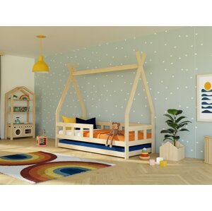 Benlemi Dětská teepee postel FENCE 4v1 ze dřeva se zábranou a přistýlkou Zvolte barvu: Námořnická modrá, Zvolte rozměr: 90x160 cm, Zvolte zábranu: S …