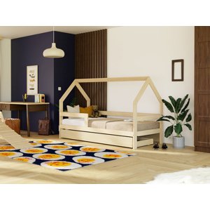 Benlemi Dětská dřevěná postel domeček SAFE 3v1 se zábranou a úložným šuplíkem Zvolte barvu: Bílá, Zvolte rozměr: 120x200 cm, Zvolte zábranu: S jednou…
