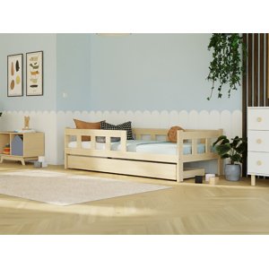 Benlemi Dřevěná jednolůžková postel FENCE 4v1 se zábranou a úložným šuplíkem Zvolte barvu: Béžová, Zvolte rozměr: 120x200 cm, Zvolte zábranu: S jedno…
