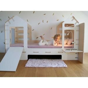 Myminihome Dětská domečková postel se skluzavkou a lampičkou Zvolte barvu: Bílá, Zvolte rozměr: 90x180 cm, Zvolte stranu: Vlevo