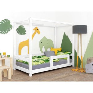 Benlemi Dětská postel s nebesy a bočnicí BUNKY Zvolte barvu: Bílá, Rozměr: 120x180 cm