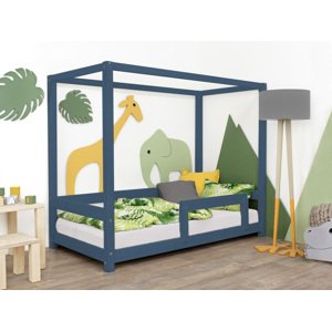 Benlemi Dětská postel s nebesy a bočnicí BUNKY Zvolte barvu: Námořnická modrá, Rozměr: 140x200 cm