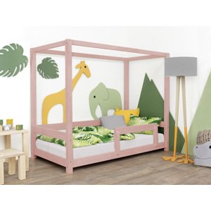Benlemi Dětská postel s nebesy a bočnicí BUNKY Zvolte barvu: Pastelově růžová, Rozměr: 140x200 cm