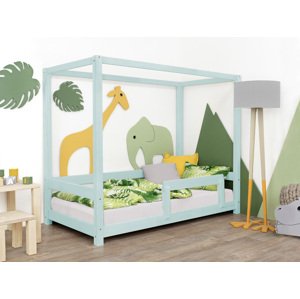 Benlemi Dětská postel s nebesy a bočnicí BUNKY Zvolte barvu: Světle modrá, Rozměr: 140x200 cm