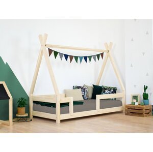 Benlemi Dětská dřevěná postel NAKANA ve tvaru teepee s bočnicí Zvolte barvu: Béžová, Rozměr: 120x180 cm