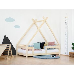 Benlemi Dětská domečková postel TAHUKA ve tvaru týpí s bezpečnostní zábranou Zvolte barvu: Béžová, Rozměr: 120x180 cm