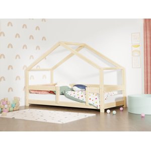 Benlemi Dětská postel domeček LUCKY s pevnou bočnicí Zvolte barvu: Béžová, Rozměr: 120x180 cm