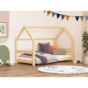 Benlemi Dětská postel domeček TERY se zábranou Zvolte barvu: Béžová, Zvolte rozměr: 120x190 cm, Zvolte zábranu: S otevřeným vstupem