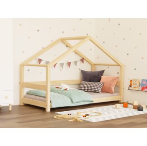 Benlemi Dětská postel domeček LUCKY se zábranou Zvolte barvu: Béžová, Zvolte rozměr: 90x160 cm, Zvolte zábranu: S otevřeným vstupem