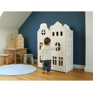 Myminihome Montessori dřevěná šatní skříň ve tvaru domku Zvolte barvu stran: Modrá, Zvolte barvu polic: Nelakovaná