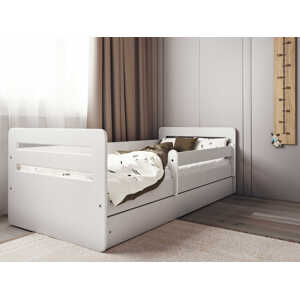 Benlemi Bílá postel pro děti TOMI s bočnicí Rozměr: 80x140 cm, Matrace: Pěnová matrace, Šuplík: Se šuplíkem