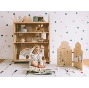 Myminihome Dřevěná knihovna 3v1 do dětského pokoje ve tvaru domku Zvolte barvu stran: Béžová, Zvolte barvu polic: Béžová