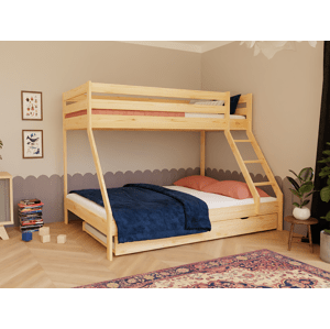 Tartak Meble Patrová postel ANAPURNA s rozšířeným spodním lůžkem 90x200 cm, 140x200 cm Zvolte barvu: Šedá, Zvolte šuplík: Úložný šuplík