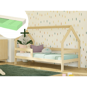 Benlemi Domečková postel SAFE 3v1 se zábranou 90x200 cm + matrace ADAPTIC Zvolte barvu: Béžová, Zvolte zábranu: S otevřeným vstupem