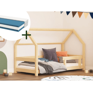 Benlemi Domečková postel TERY s bočnicí 120x200 cm + matrace METROPOLIS Zvolte barvu: Pastelově růžová, Zvolte zábranu: Se dvěma zábranami