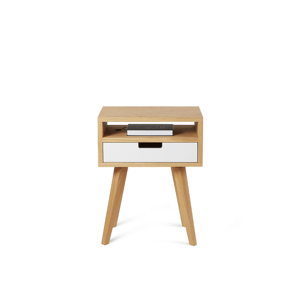 Benlemi Dřevěný noční stolek ve scandi stylu HYLLE bílý Kvalita dřeva: 1. Dubový masiv třídy A