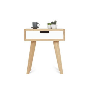 Benlemi Zaoblený noční stolek ze dřeva LUNA FLO bílý Kvalita dřeva: 1. Dubový masiv třídy A