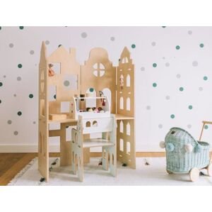 Myminihome Dřevěný stůl ve tvaru domku 2v1 do dětského pokoje Zvolte barvu stran: Bílá, Zvolte barvu polic: Bílá