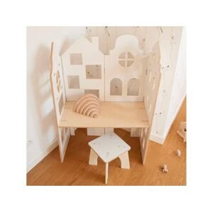 Myminihome Dětský stůl ve tvaru domku 2v1 + stolička bez opěrátka Zvolte barvu stran: Béžová, Zvolte barvu polic: Béžová
